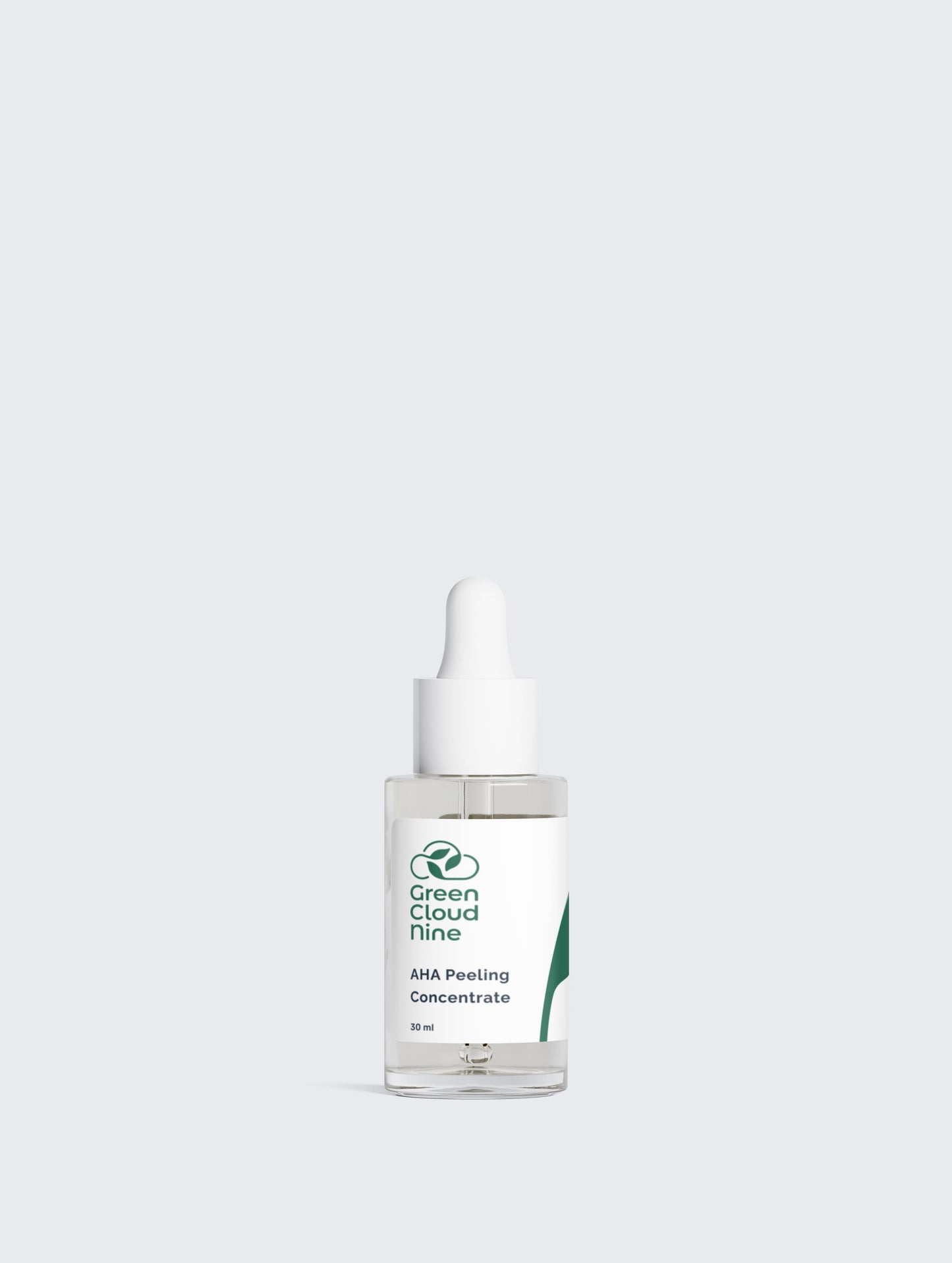 AHA Peeling Concentrate 30ml in a glass dropper bottle with Green Cloud Nine Logo