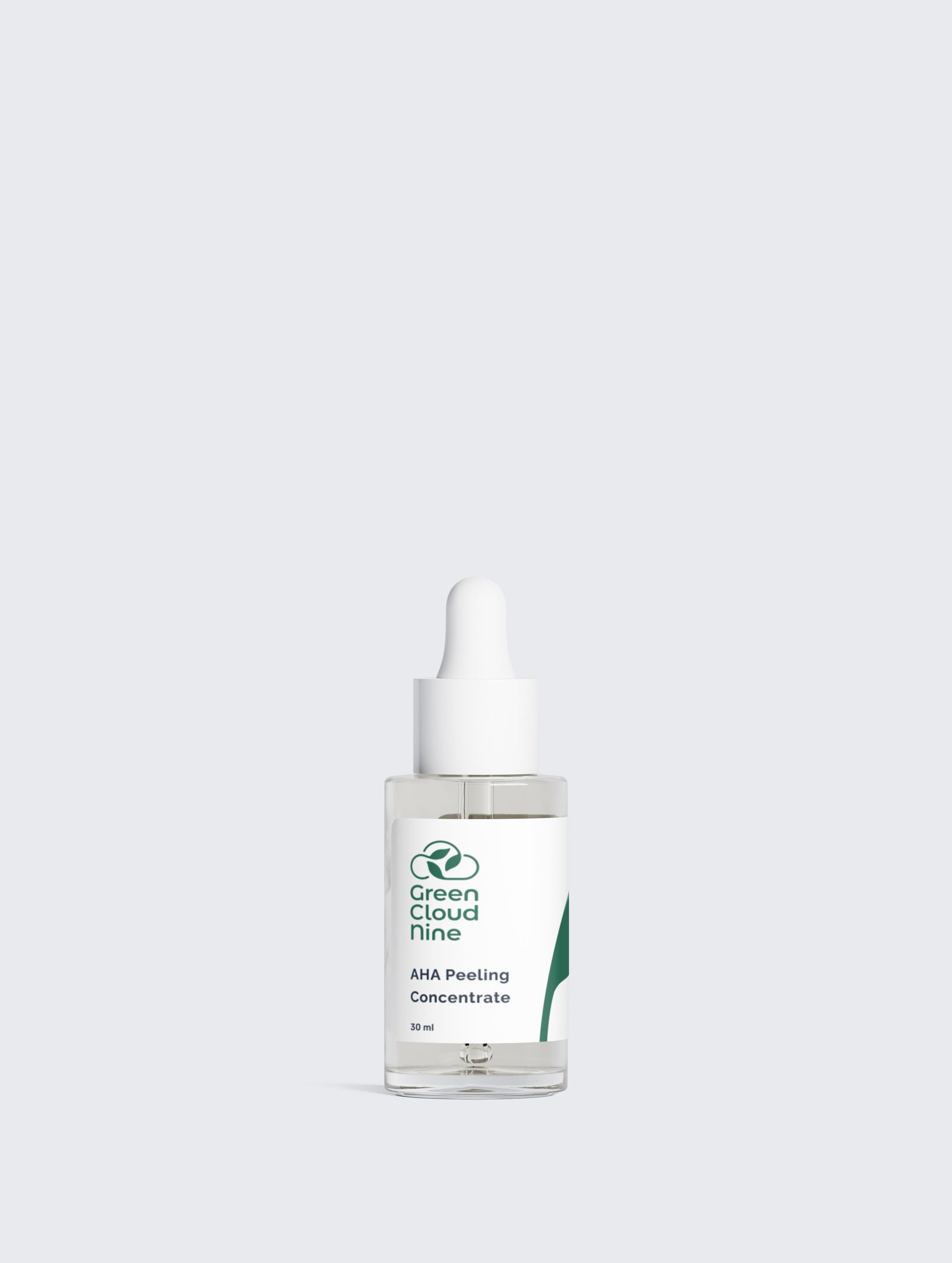 AHA Peeling Concentrate 30ml in a glass dropper bottle with Green Cloud Nine Logo