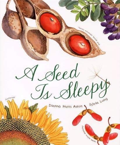 Book cover of 'A Seed Is Sleepy' with illustrations of seeds and a sunflower.