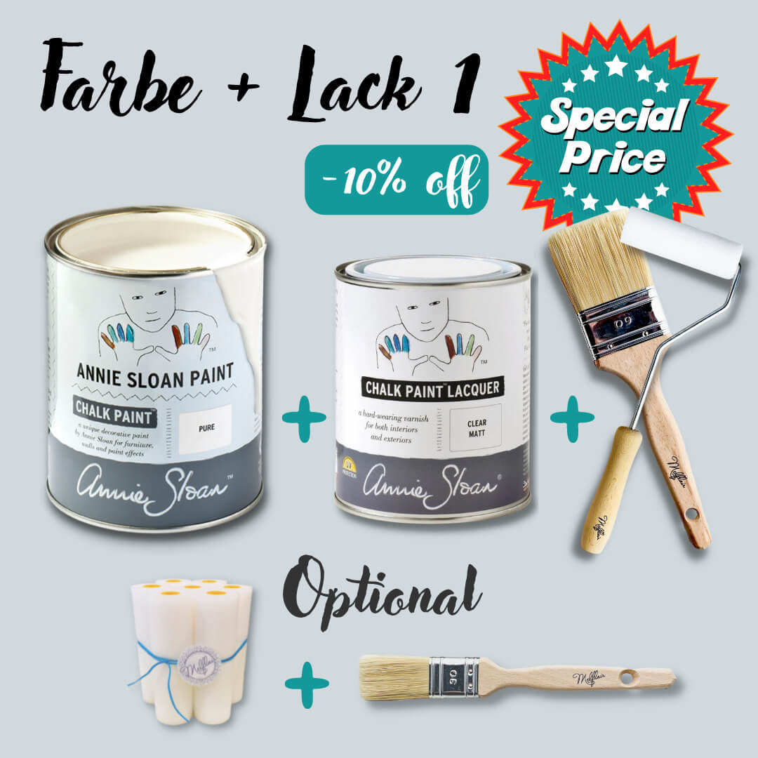 Annie Sloan Chalk Paint set with lacquer, brushes and rollers, Optional tools included