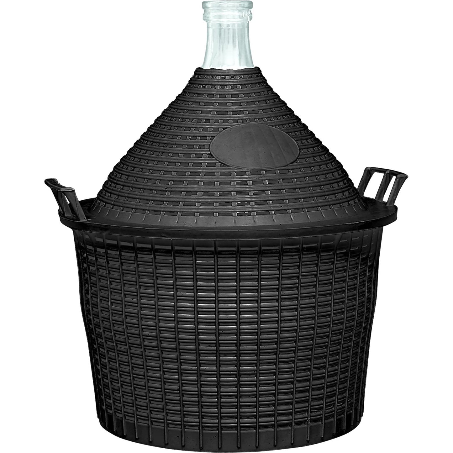 15L glass wine fermenter with black plastic protective basket and handles