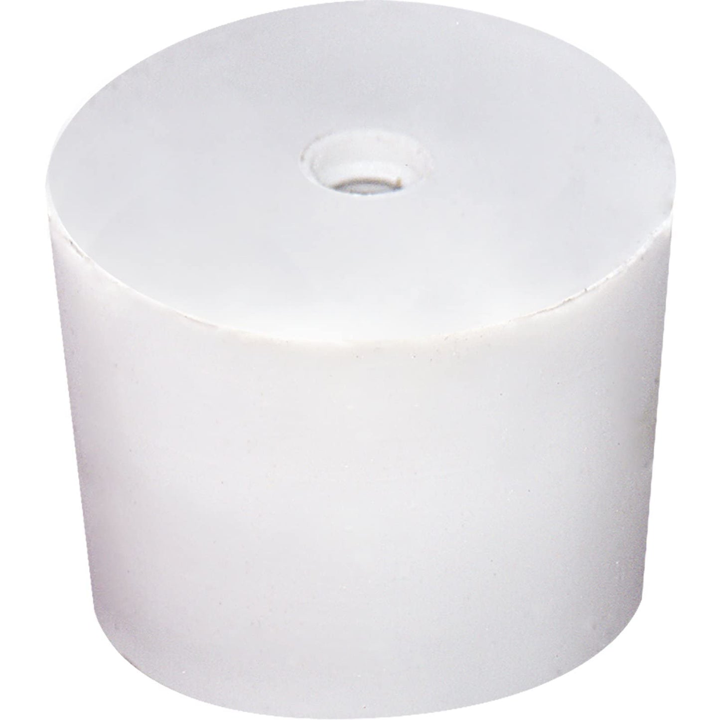 White rubber stopper with central hole, designed for fermentation vessels to hold airlocks securely during winemaking or brewing.