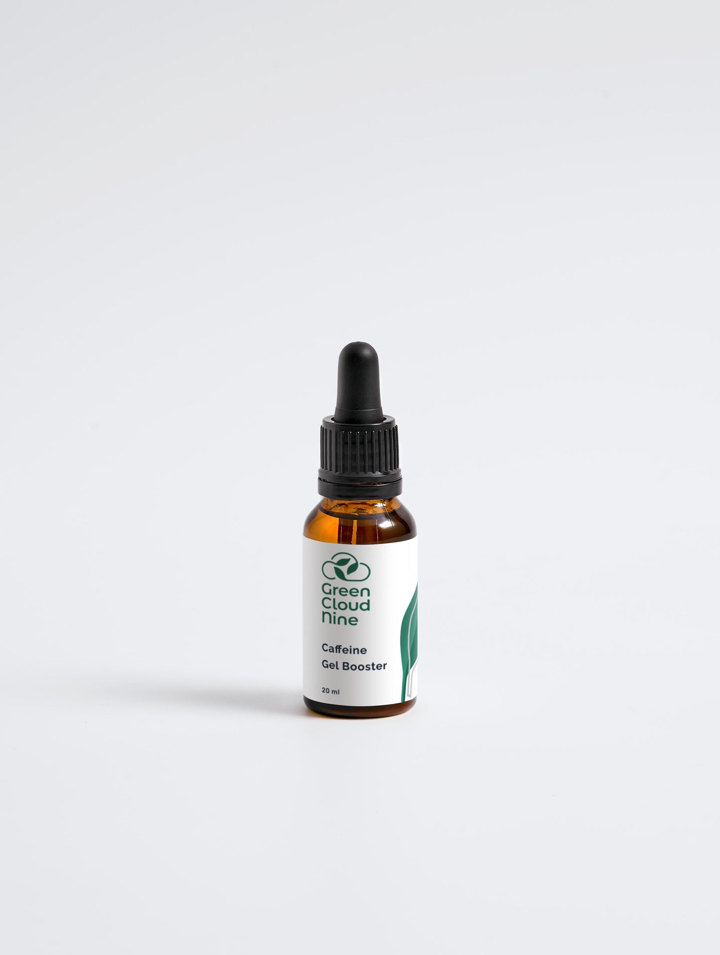 Caffeine Gel Booster 20ml in a glass dropper bottle with Green Cloud Nine Logo