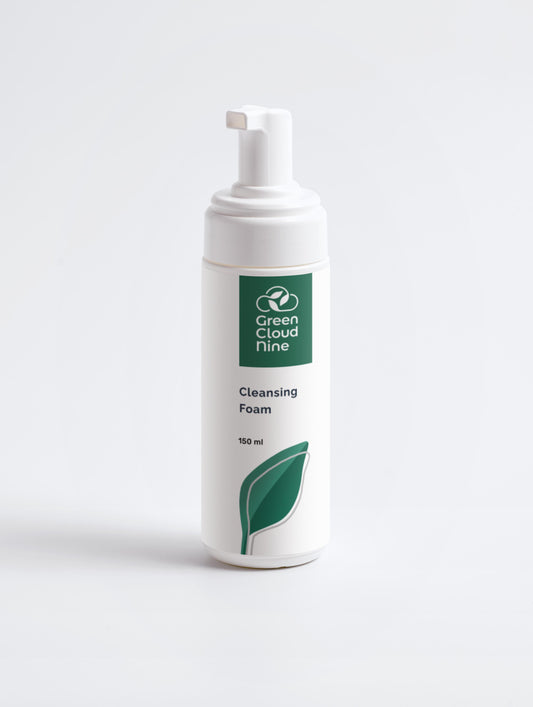 Cleansing Foam 150ml in a white pump bottle with Green Cloud Nine Logo