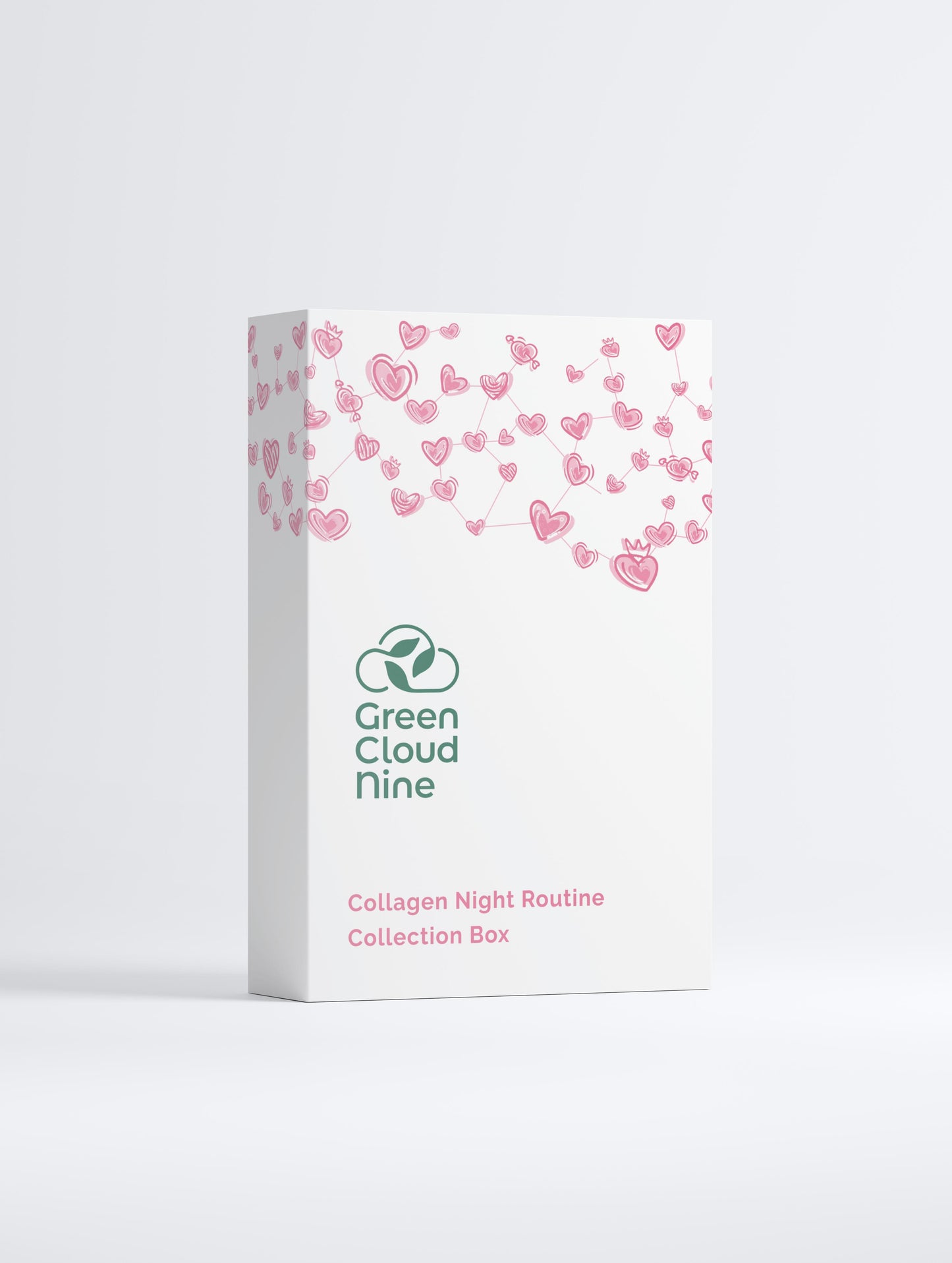 Collagen night routine collection box with heart designs on a white background