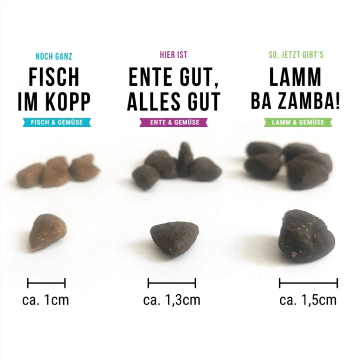 Visual of Tales & Tails sizes of the crunchies