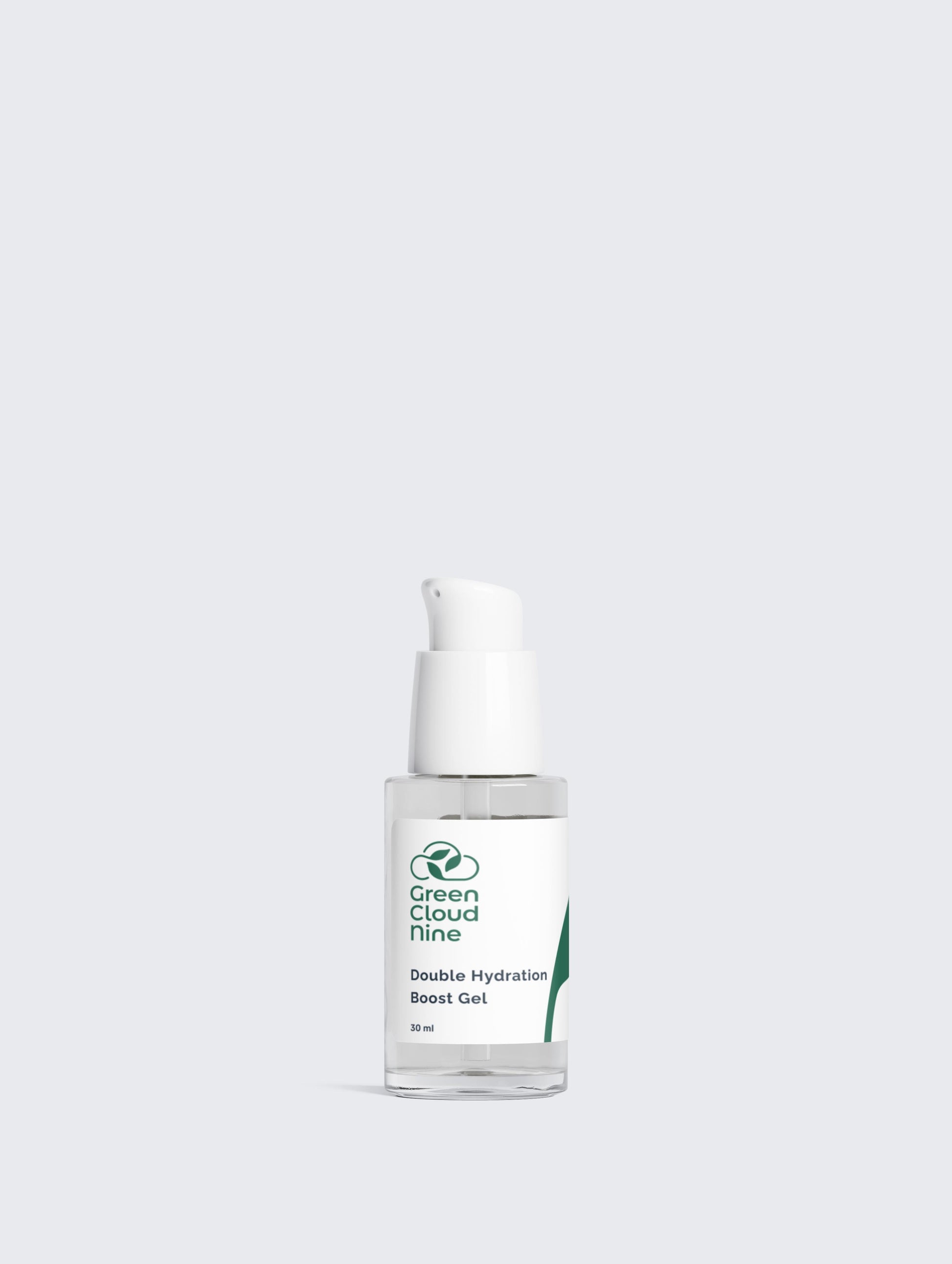 Double Hydration Boost Gel in a white pump bottle with Green Cloud Nine Logo