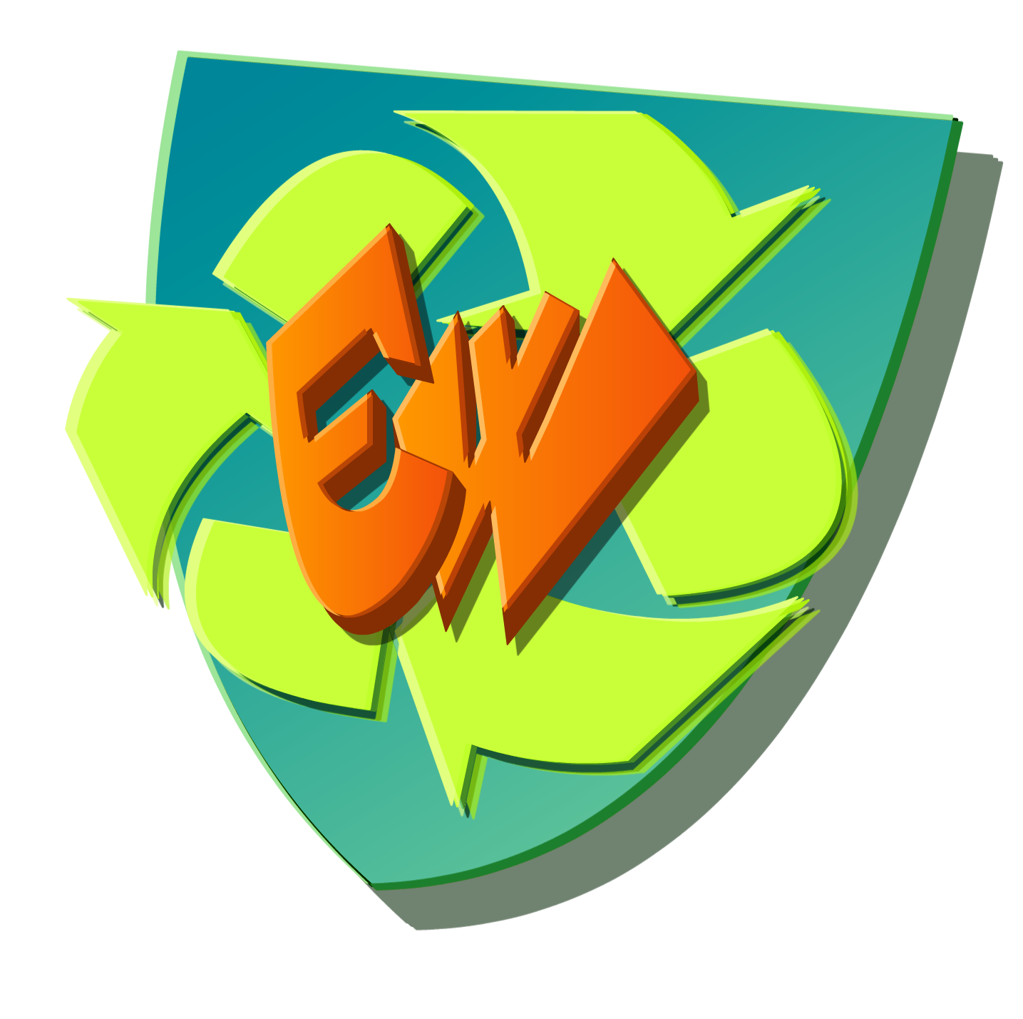 Colorful logo with 'EW' text on a green and blue background