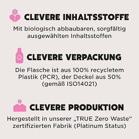 Ecover All Purpose Cleaner highlights biodegradable ingredients, 100% recycled plastic bottles, and TRUE Zero Waste certified production