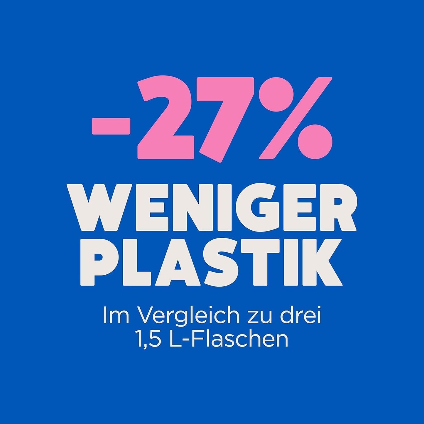 Ecover Universal Laundry Detergent packaging uses 27% less plastic compared to three 1.5L bottles