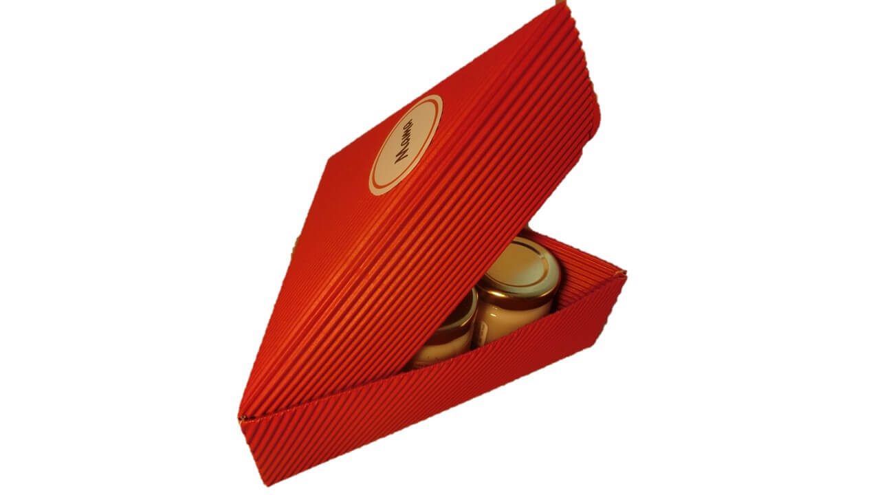 Photo of a red triangular gift box labeled “Mama”