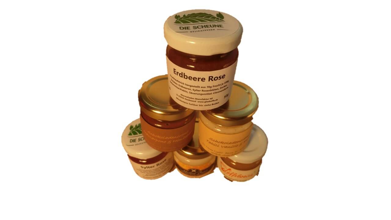 Mini gourmet jam set by Die Scheune – fruity, floral, and chocolatey flavors for a sweet breakfast treat