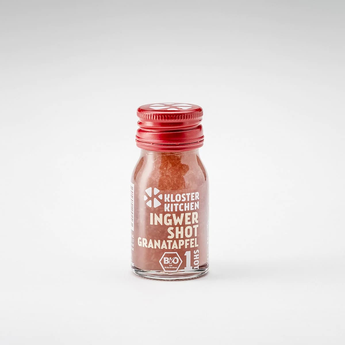 Single Kloster Kitchen Ginger Shot bottle in pomegran flavor