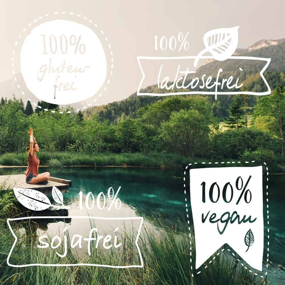 A woman meditating by a lake promoing Golden Milk Organic