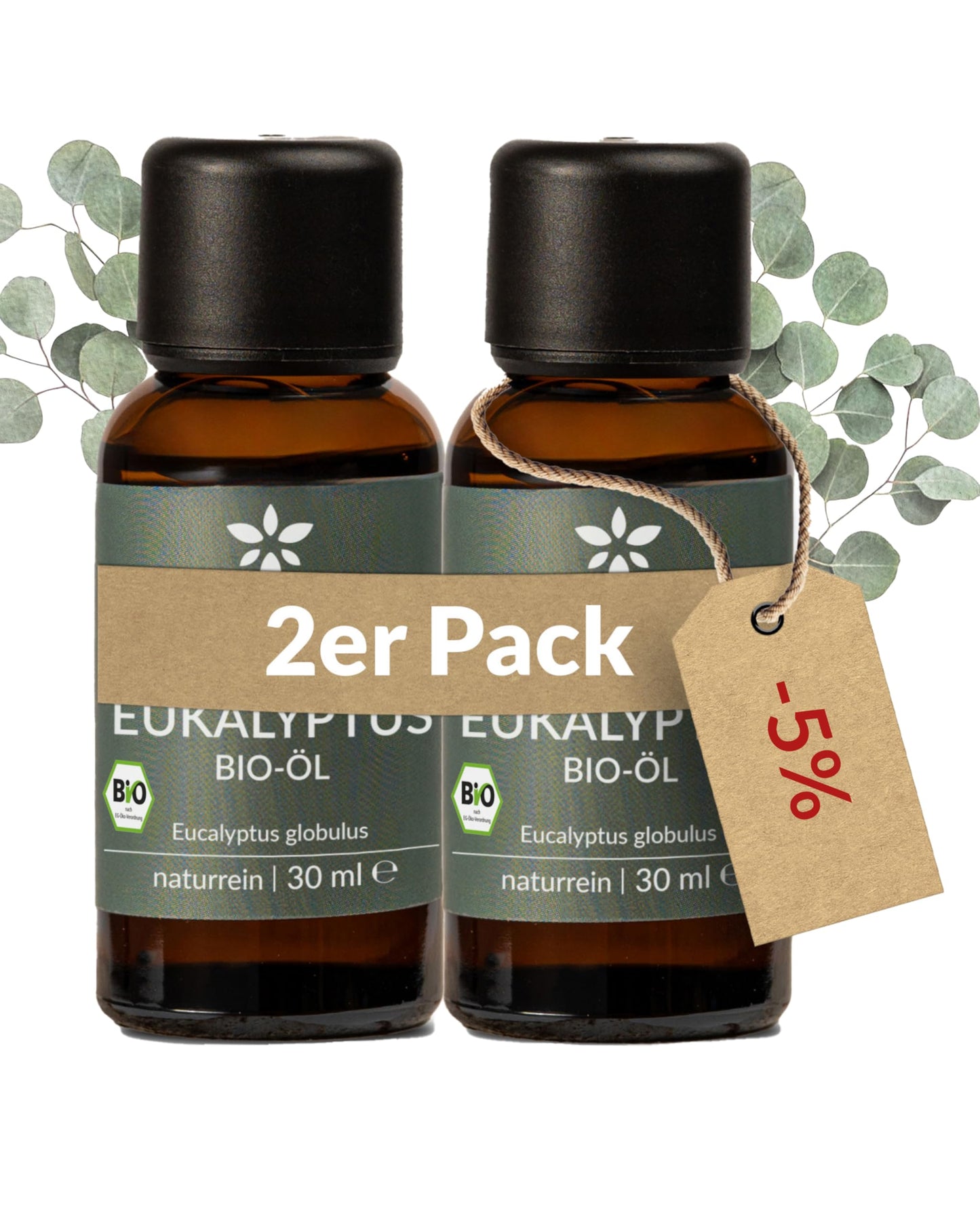 Two bottles of Heldengrün Organic Essential Oil Eukalyptus