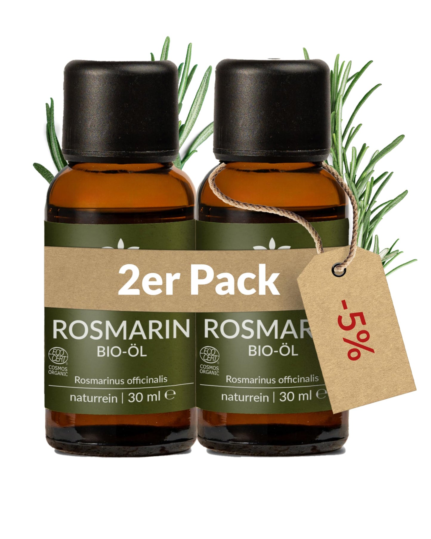 Two bottles of Heldengrun Organic Essential Oil Rosmarin