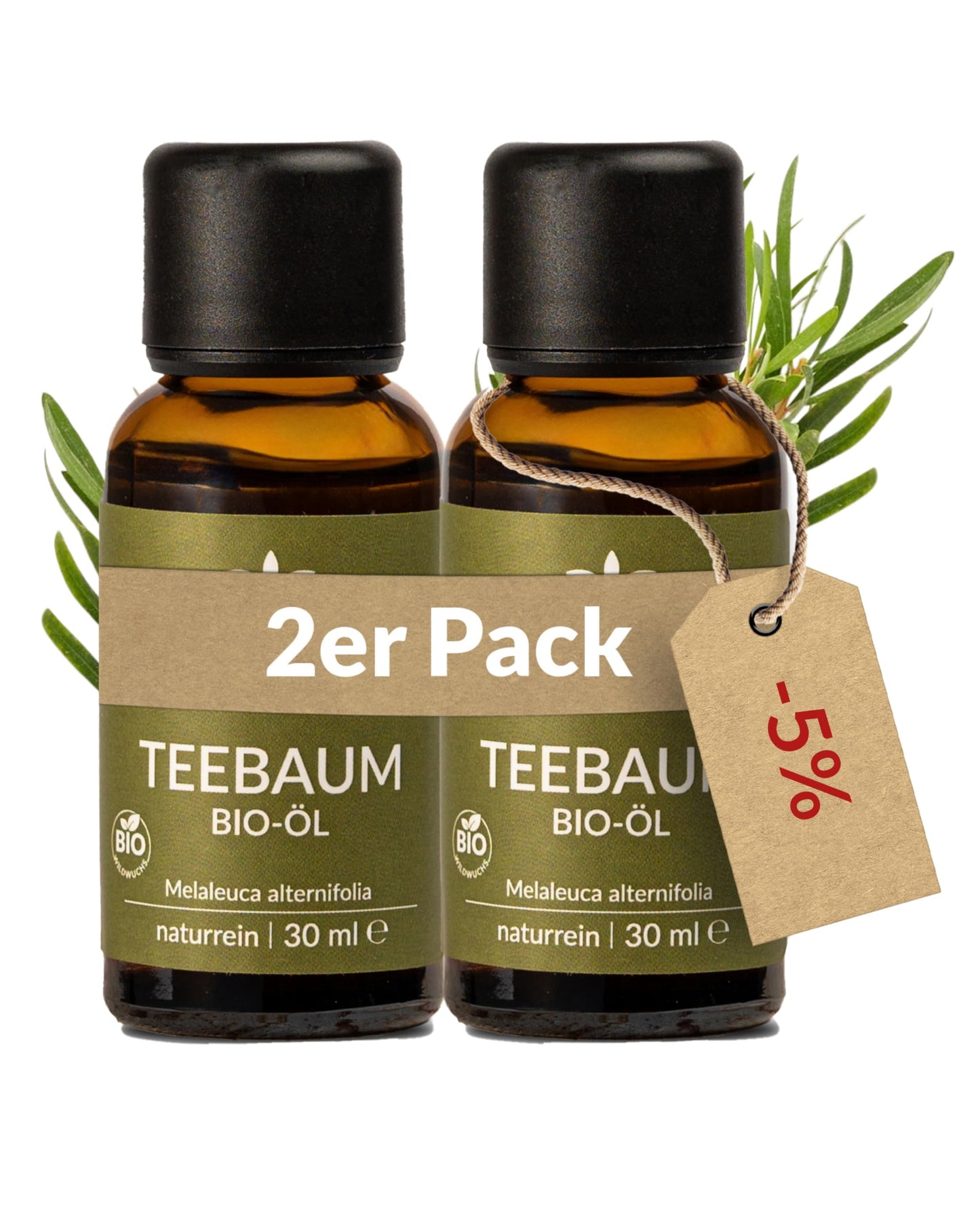 Two bottles ofHeldengrun Organic Essential Oil 30ml Teebaum