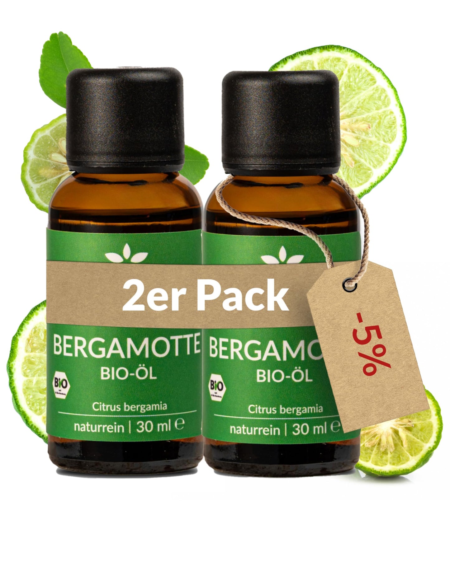 Two bottles of Heldengrun Organic Essential Oil 30ml bergamotte