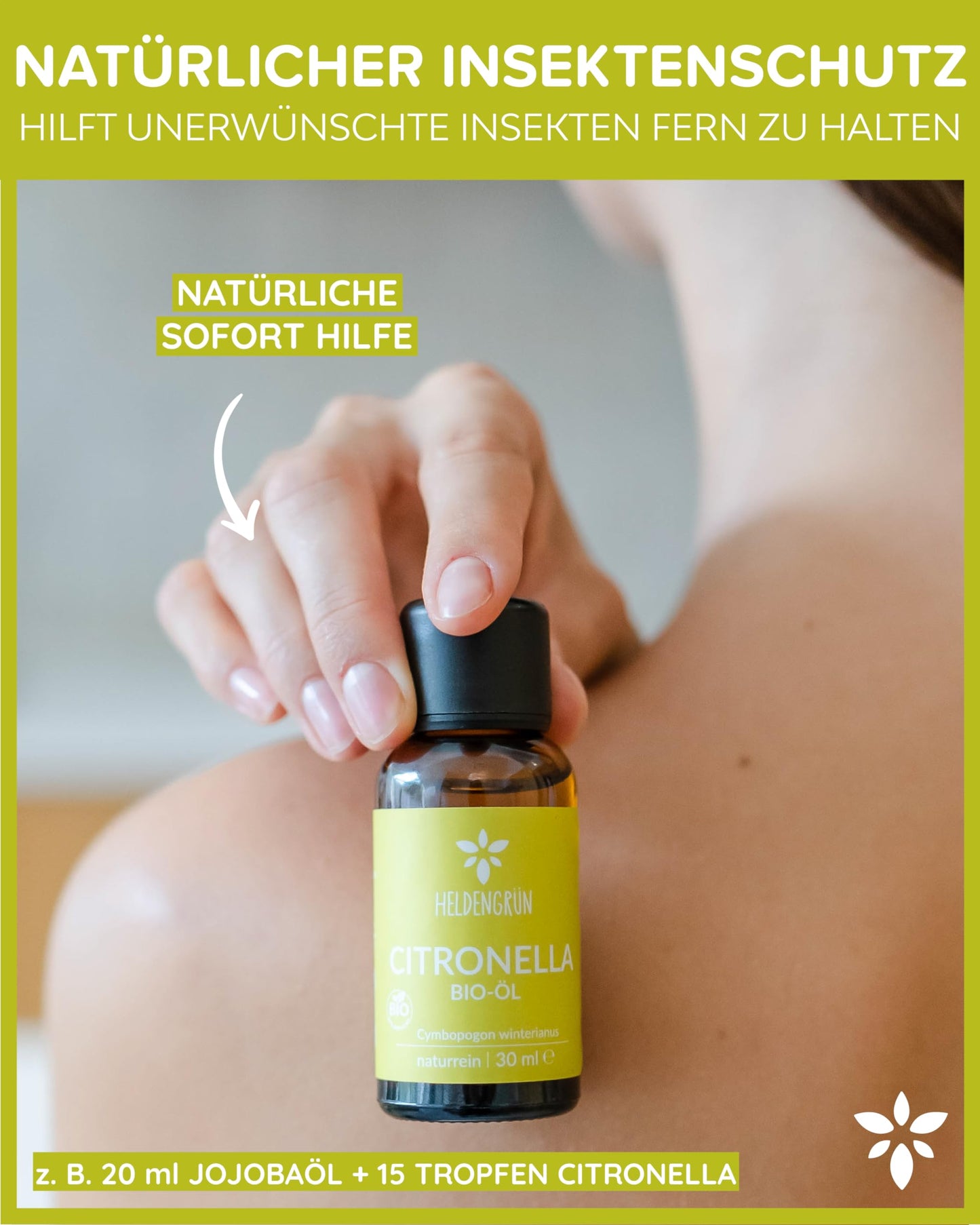 A bottle of Heldengrun Organic Essential Oil 30ml citronella