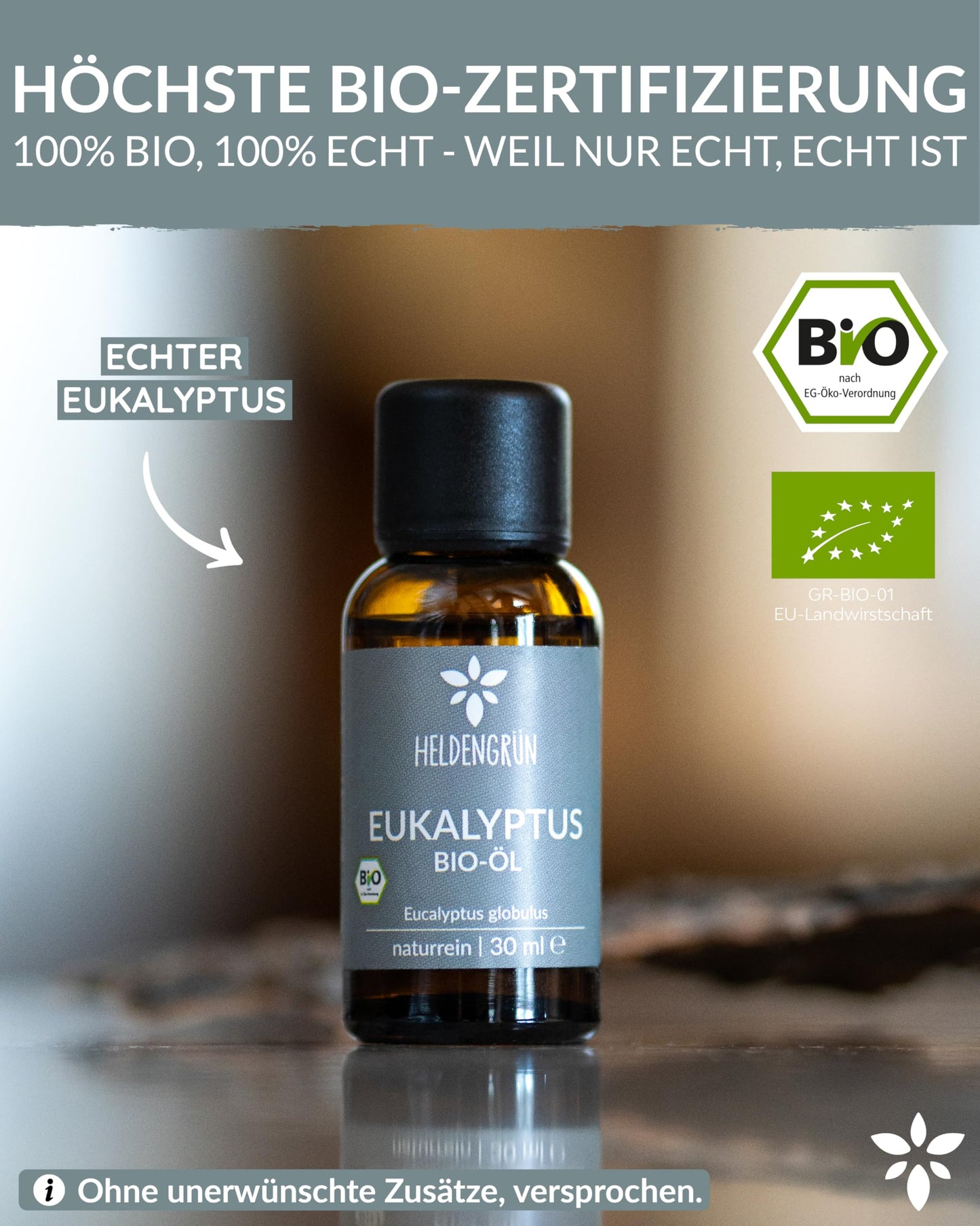 One bottle of Heldengrun Organic Essential Oil 30ml eukalyptus
