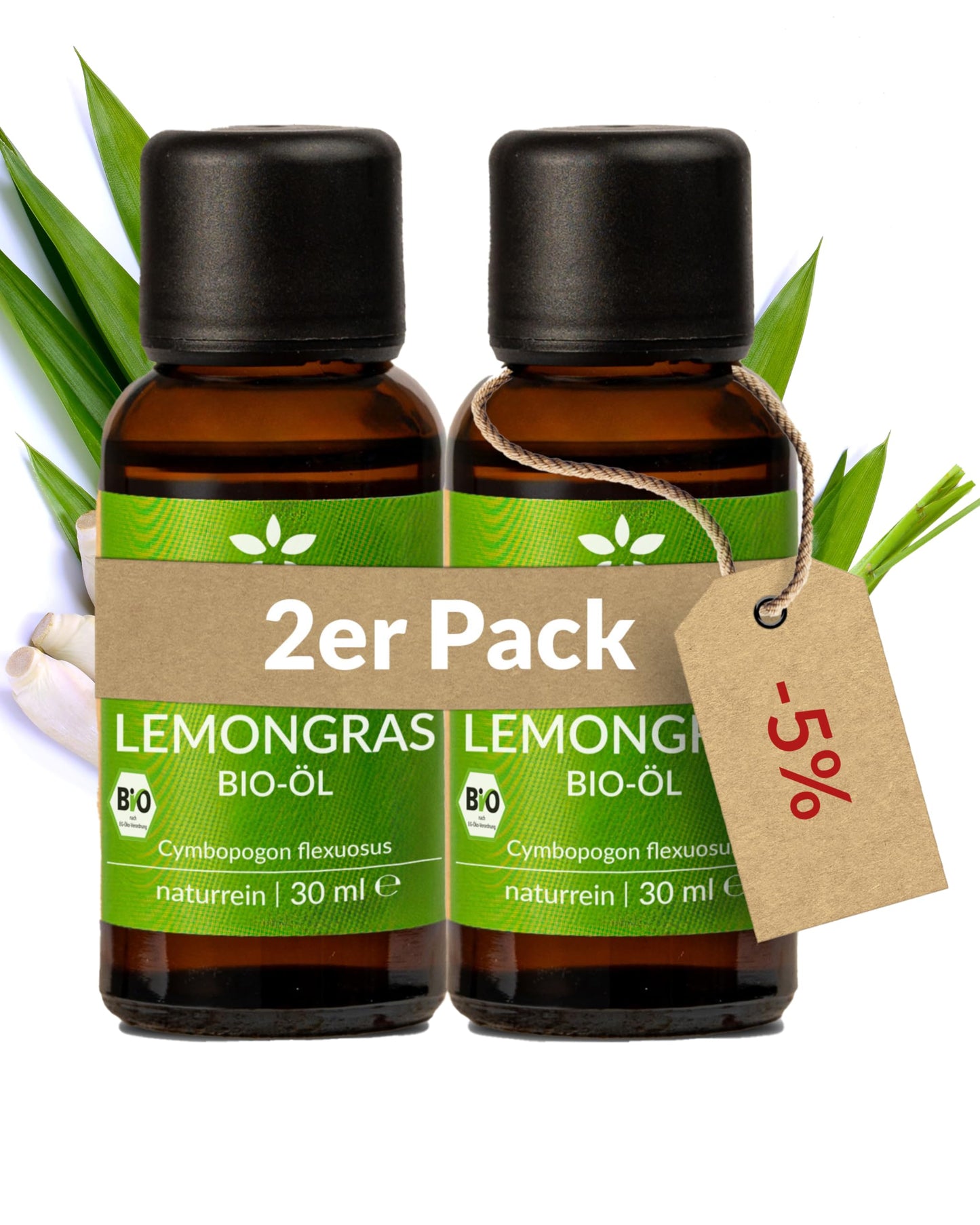 Two bottles of Heldengrun Organic Essential Oil 30ml lemongras