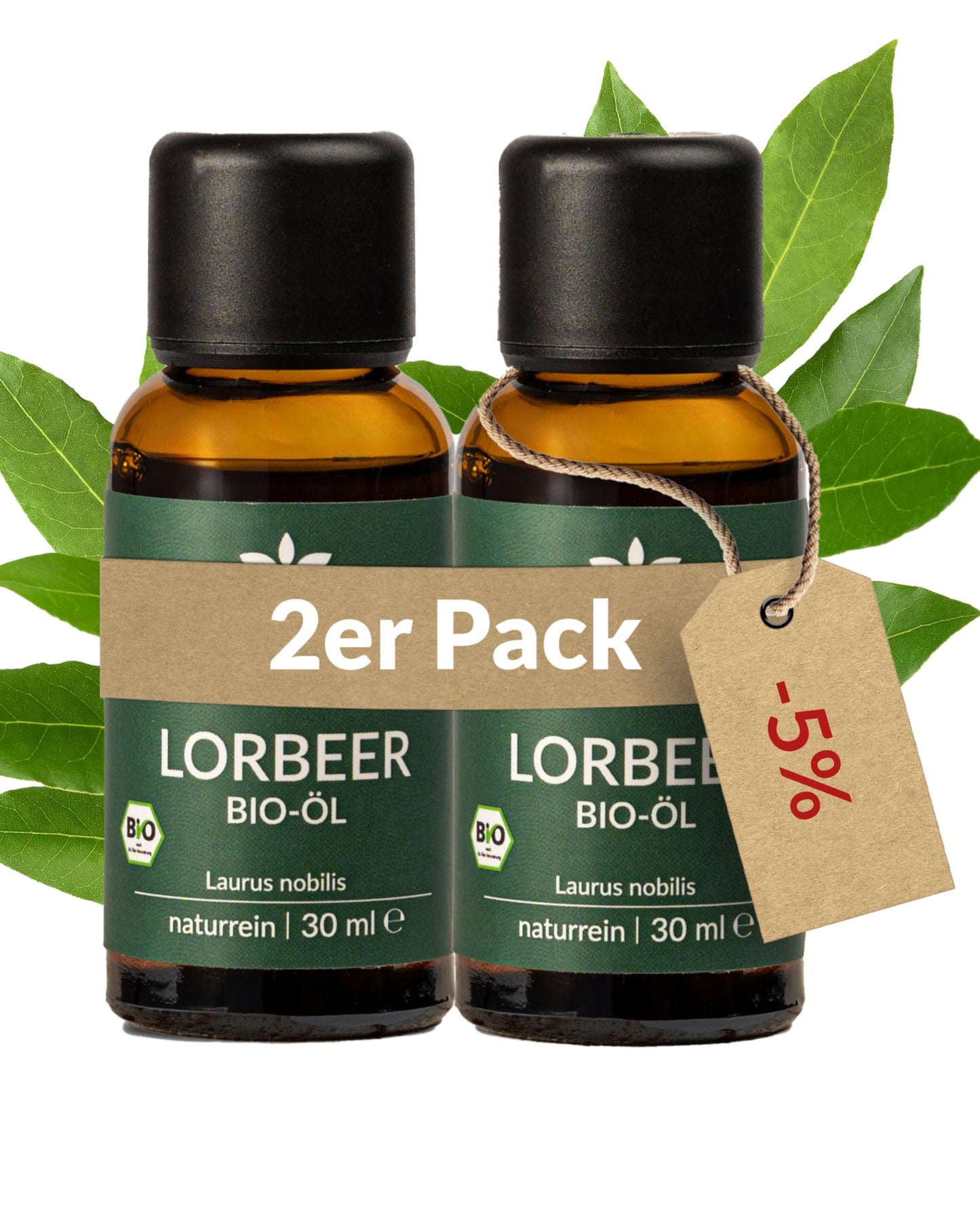 Two bottles of Heldengrun Organic Essential Oil 30ml lorbeer