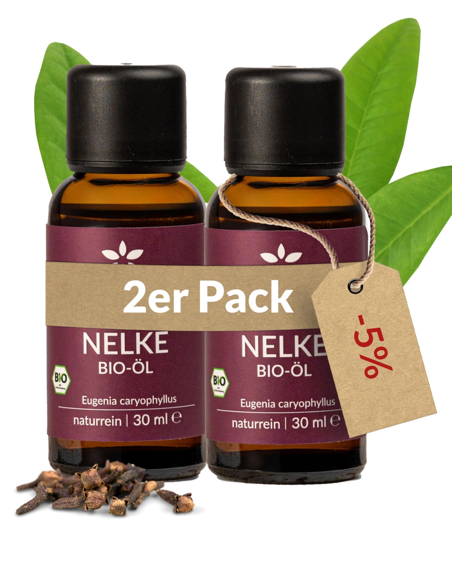 Two bottles of Heldengrun Organic Essential Oil 30ml nelke