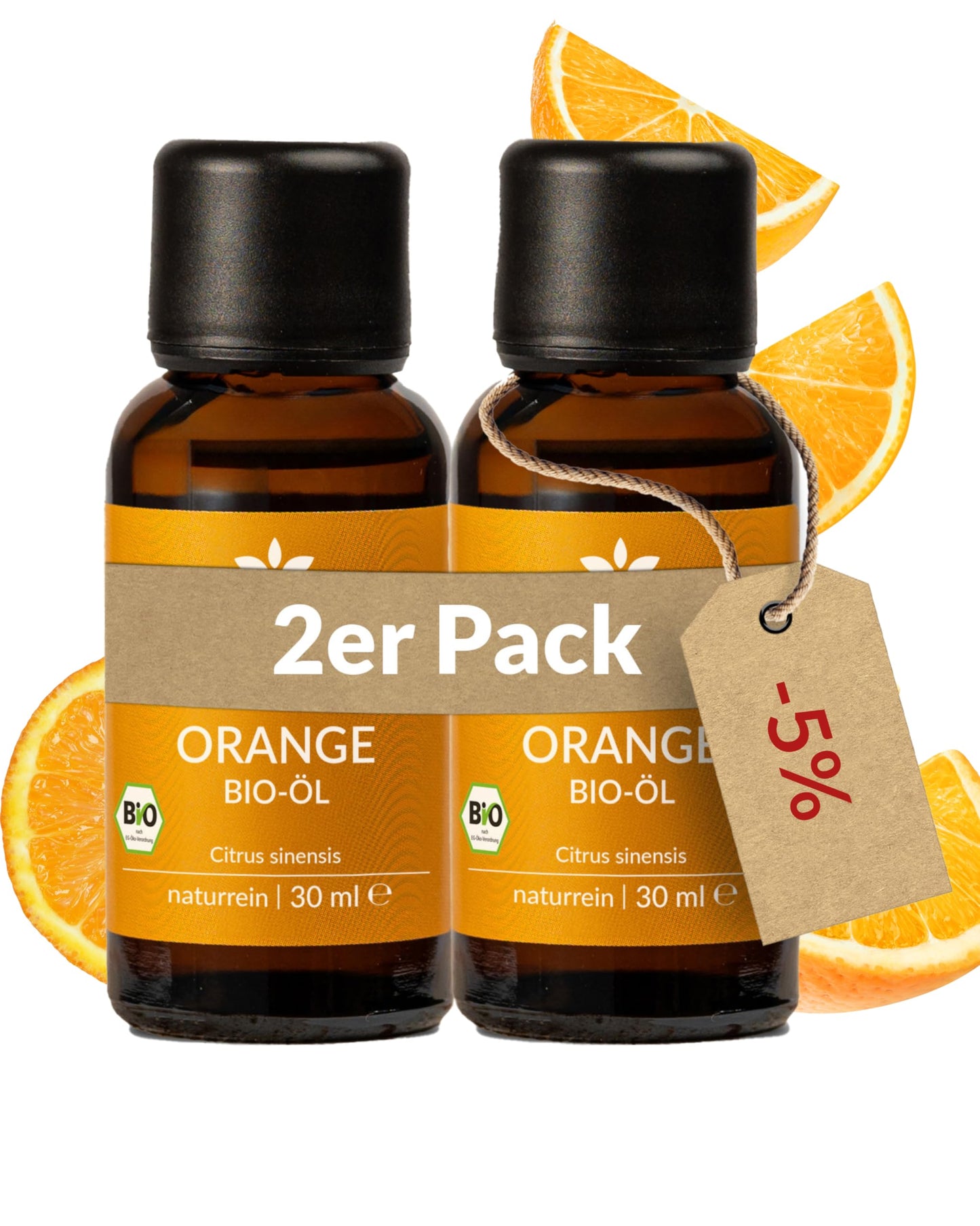 Two bottles of Heldengrun Organic Essential Oil 30ml orange