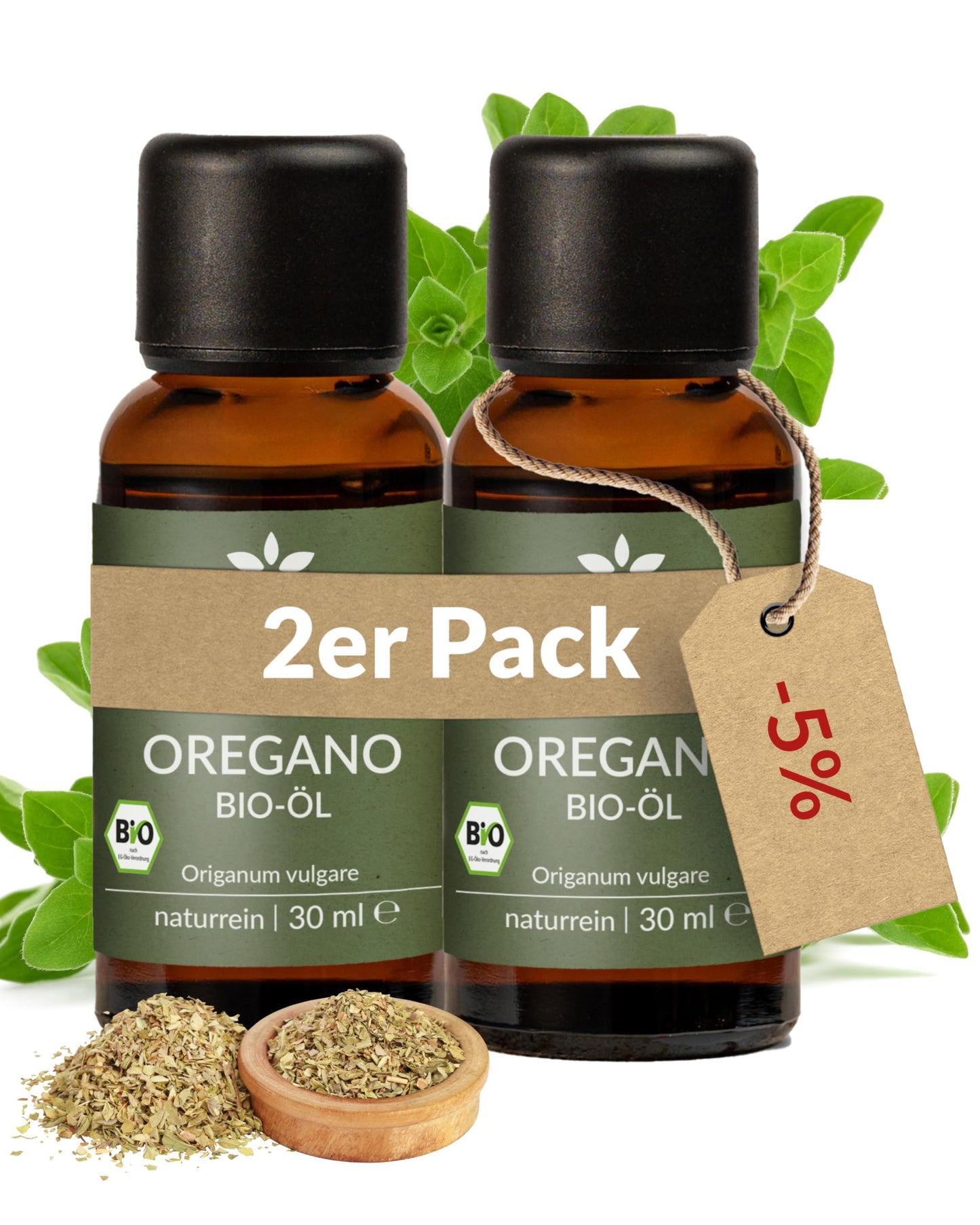 Two bottles of Heldengrun Organic Essential Oil 30ml oregano