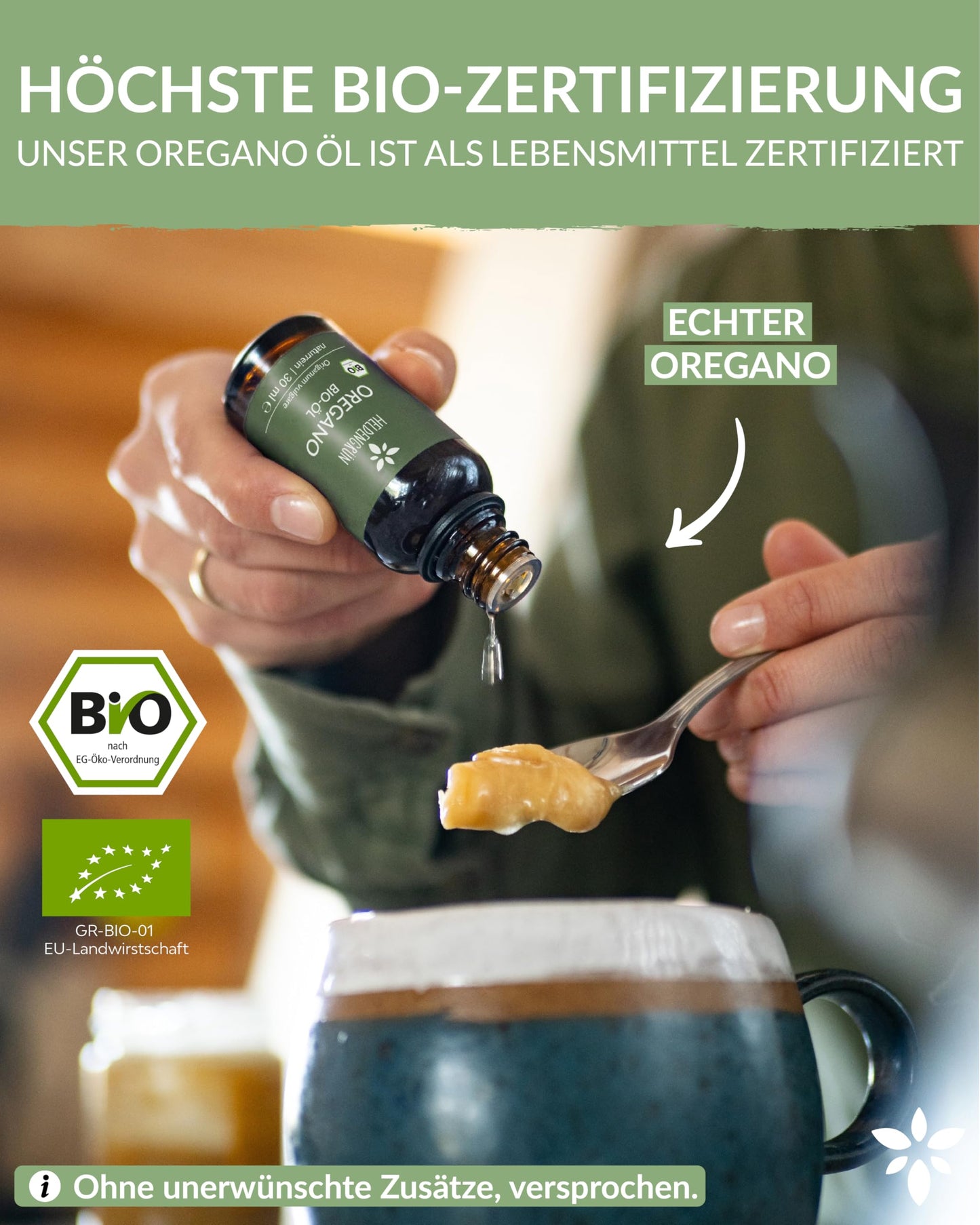 A bottle of Heldengrun Organic Essential Oil 30ml oregano