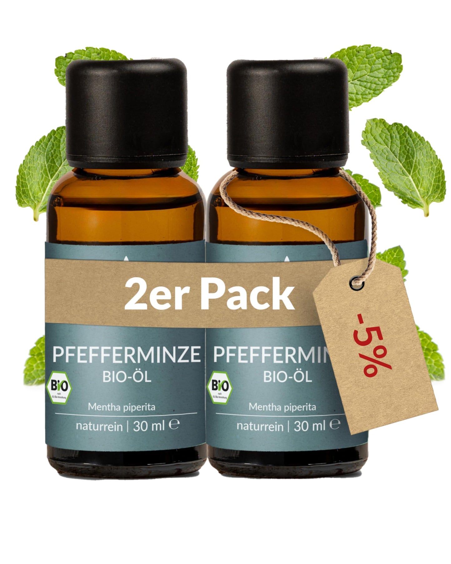 Two bottles of Heldengrun Organic Essential Oil 30ml pfefferminze