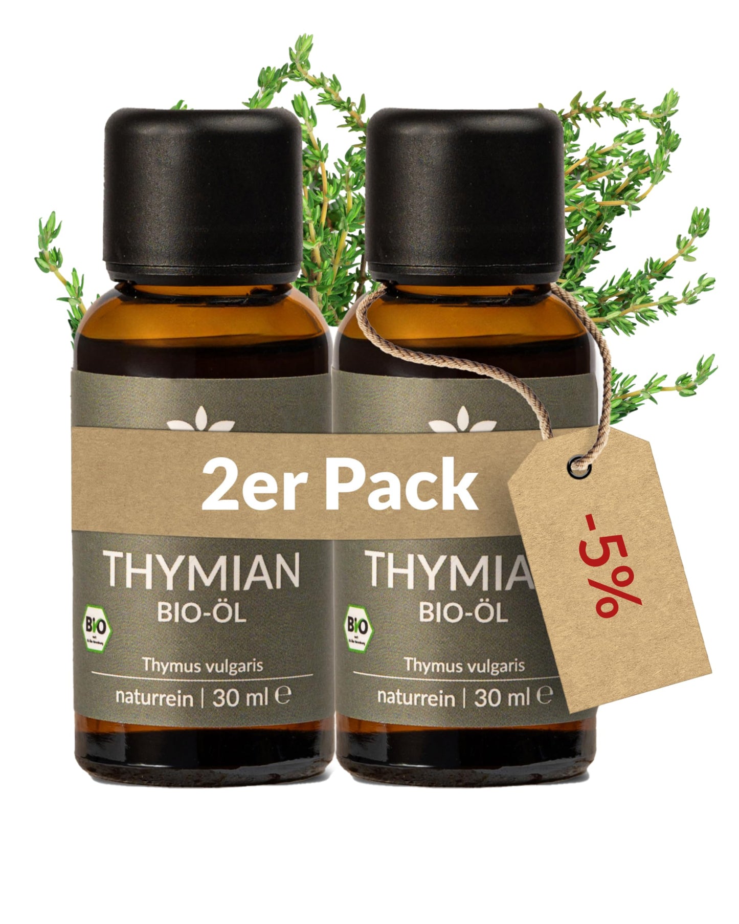 Two bottles of Heldengrun Organic Essential Oil 30ml thymian