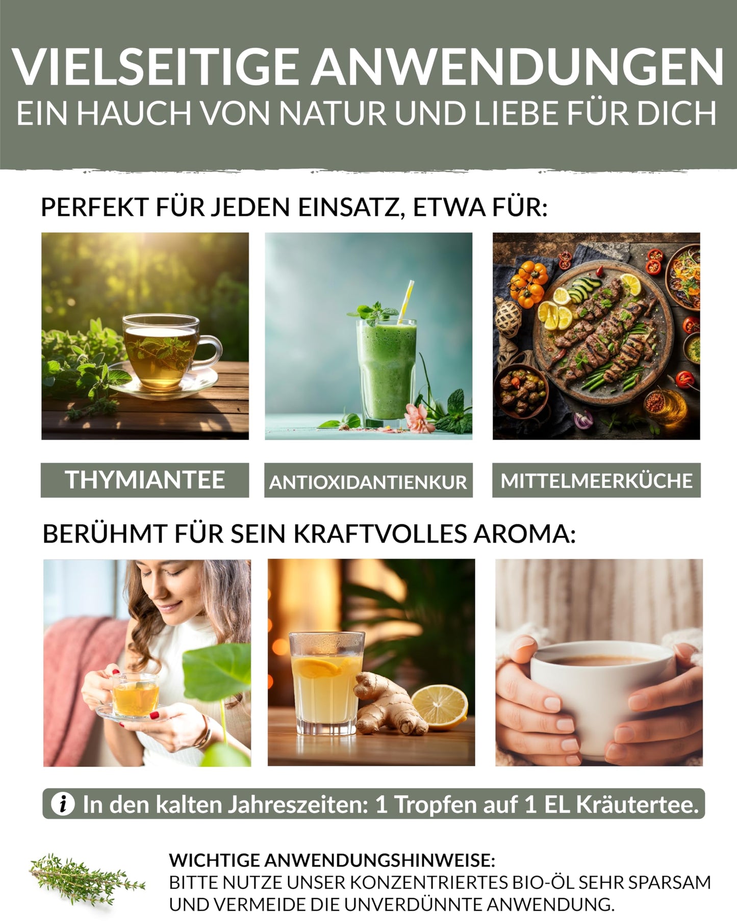 Heldengrun Organic Essential Oil 30ml thymian instructions