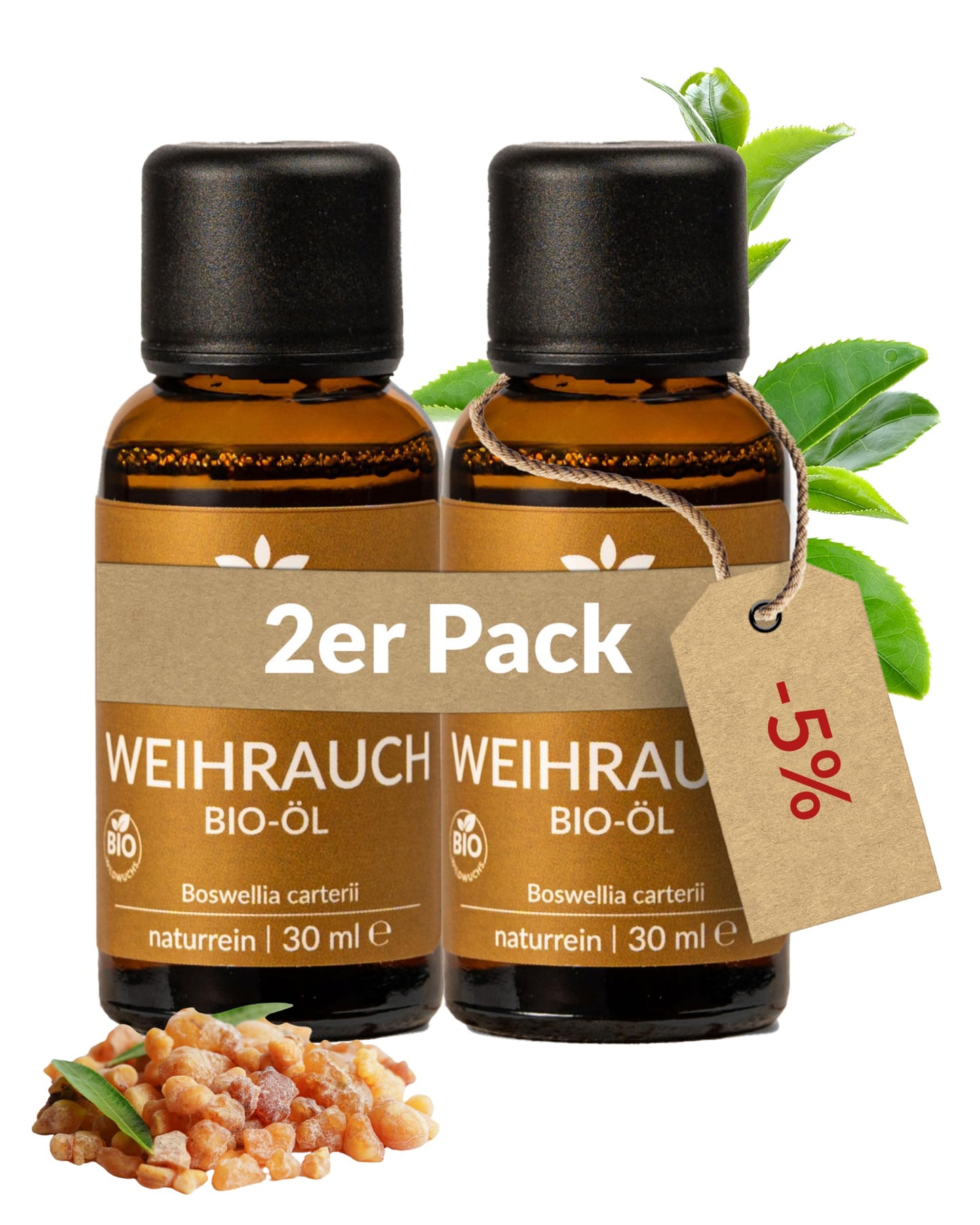 Two bottles of Heldengrun Organic Essential Oil 30ml weihrauch