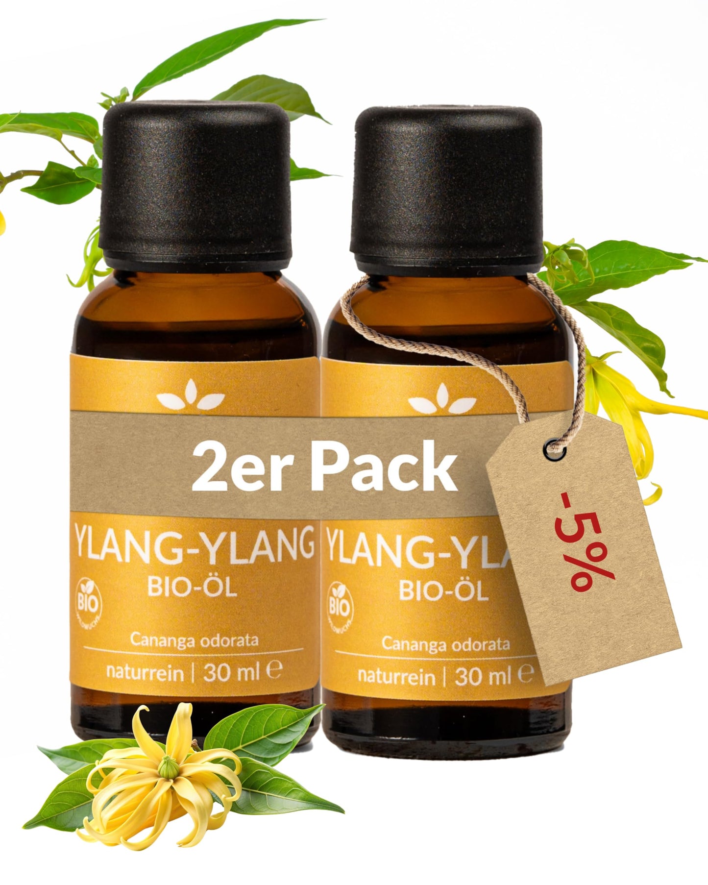 Two bottles of Heldengrun Organic Essential Oil 30ml ylang-ylang