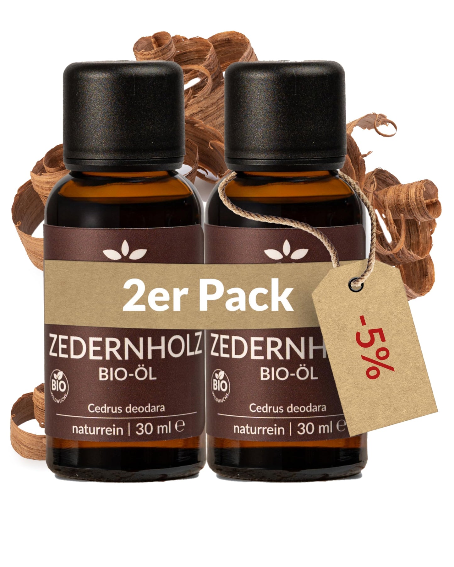 Two bottles of Heldengrun Organic Essential Oil 30ml zedernholz