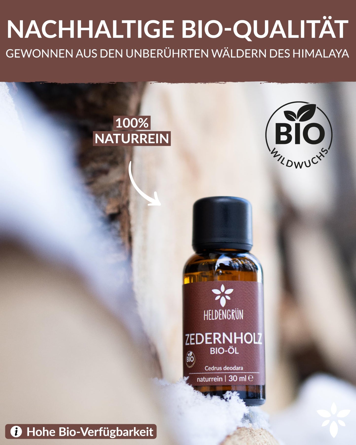 A bottle of Heldengrun Organic Essential Oil 30ml zedernholz