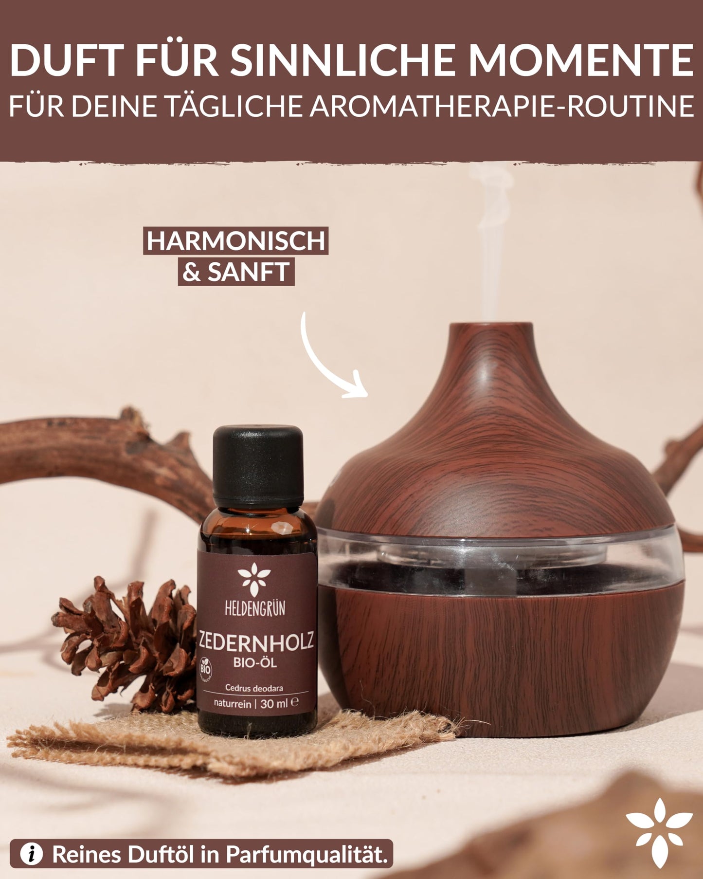 A bottle of Heldengrun Organic Essential Oil 30ml zedernholz