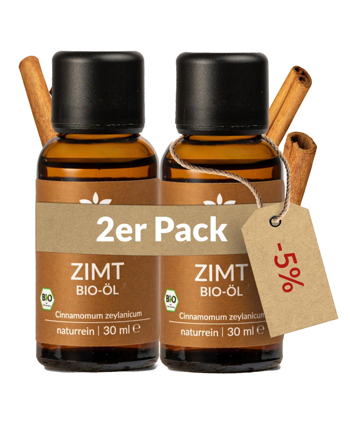 Two bottles of Heldengrun Organic Essential Oil 30ml zimt