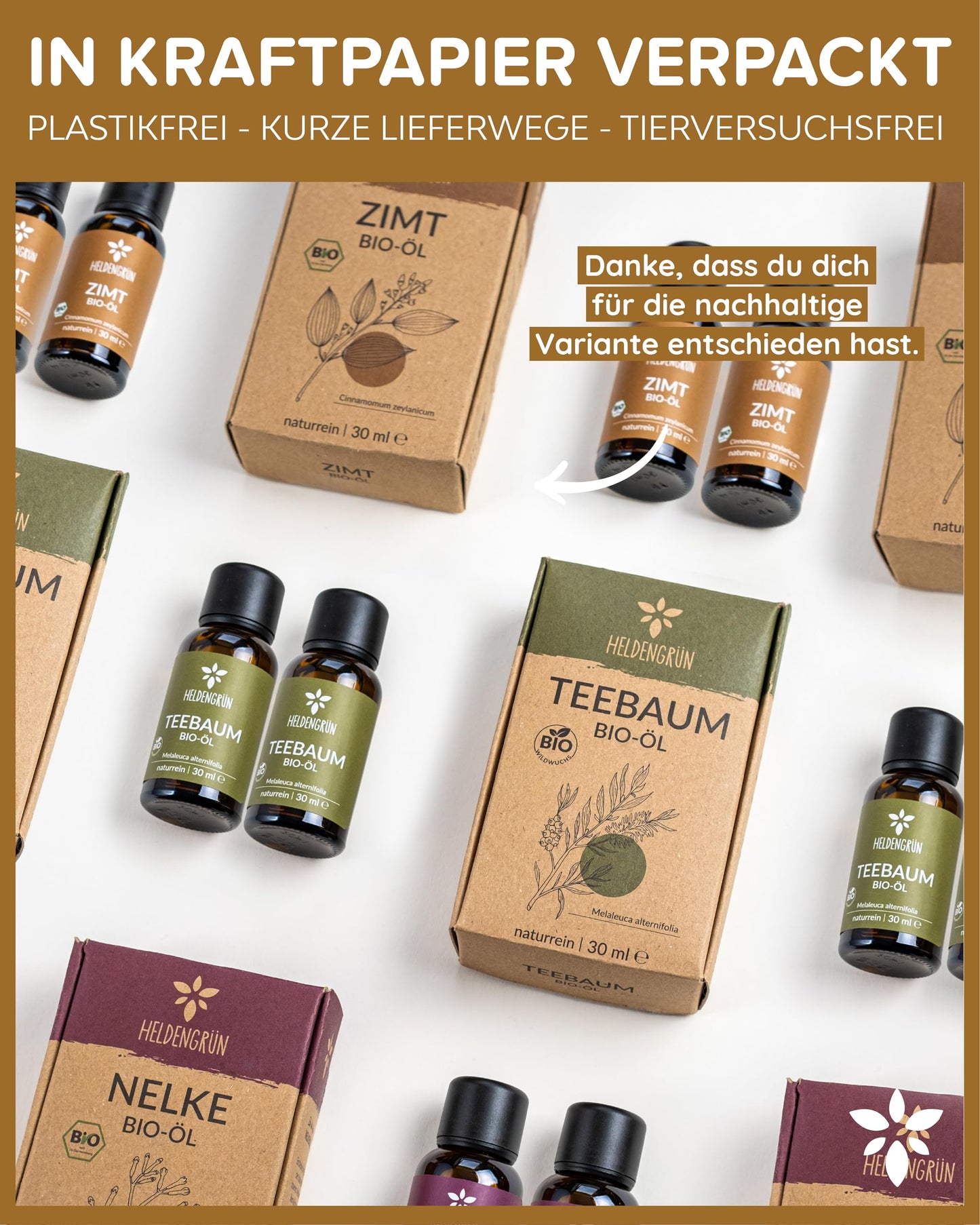 Bottles with box of Heldengrun Organic Essential Oil 30ml zimt