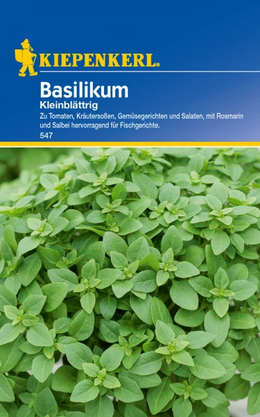 Seed packet for Basilikum by Kiepenkerl, perennial herb ideal for home gardens, pots or balcony cultivation