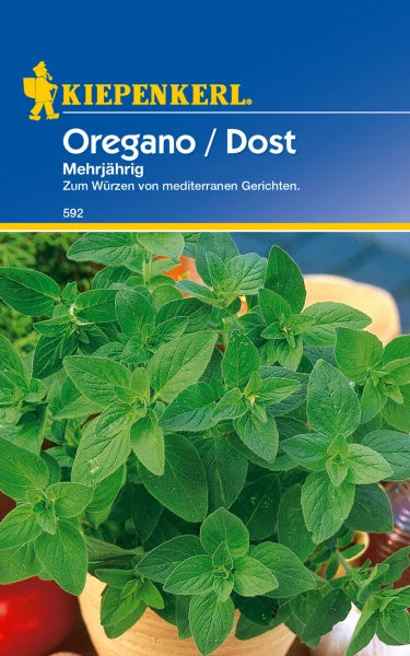 Seed packet for Oregano by Kiepenkerl, perennial herb ideal for home gardens, pots or balcony cultivation