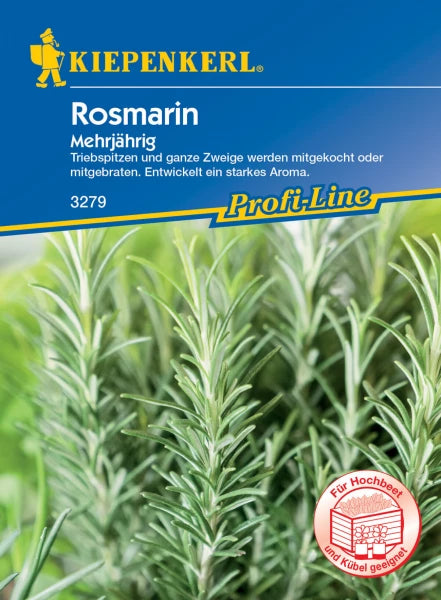 Seed packet for Rosmarin by Kiepenkerl, perennial herb ideal for home gardens, pots or balcony cultivation