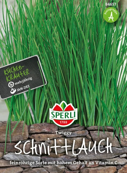 Seed packet for Schnittlauch by Kiepenkerl, perennial herb ideal for home gardens, pots or balcony cultivation