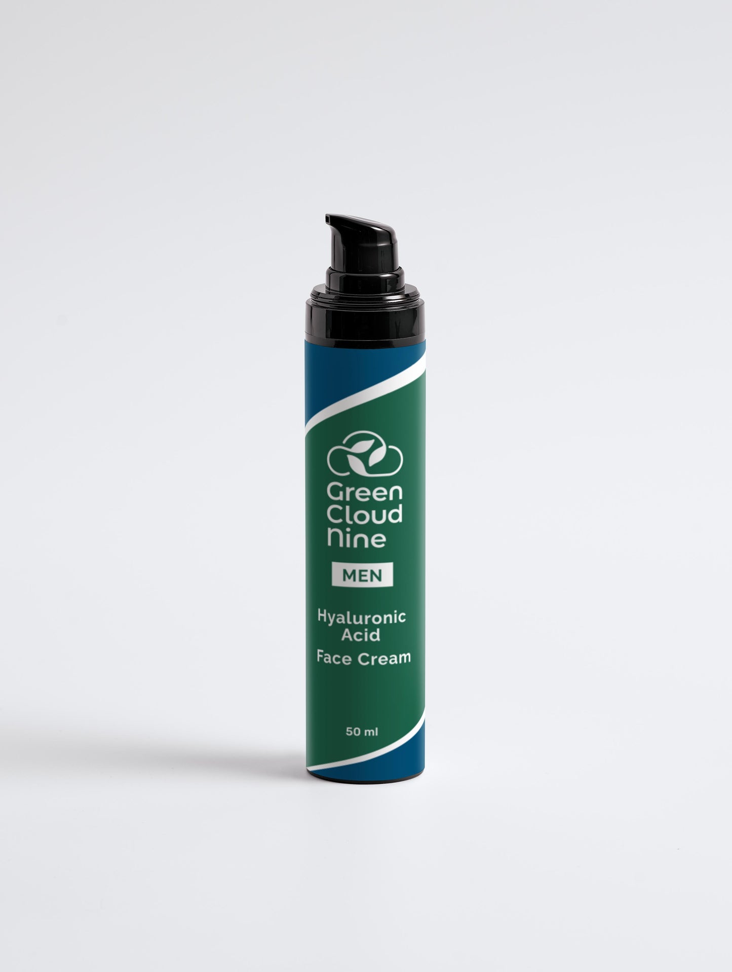 Hyaluronic Acid Face Cream 50ml in a green/blue pump bottle with Green Cloud Nine Logo, on a white background