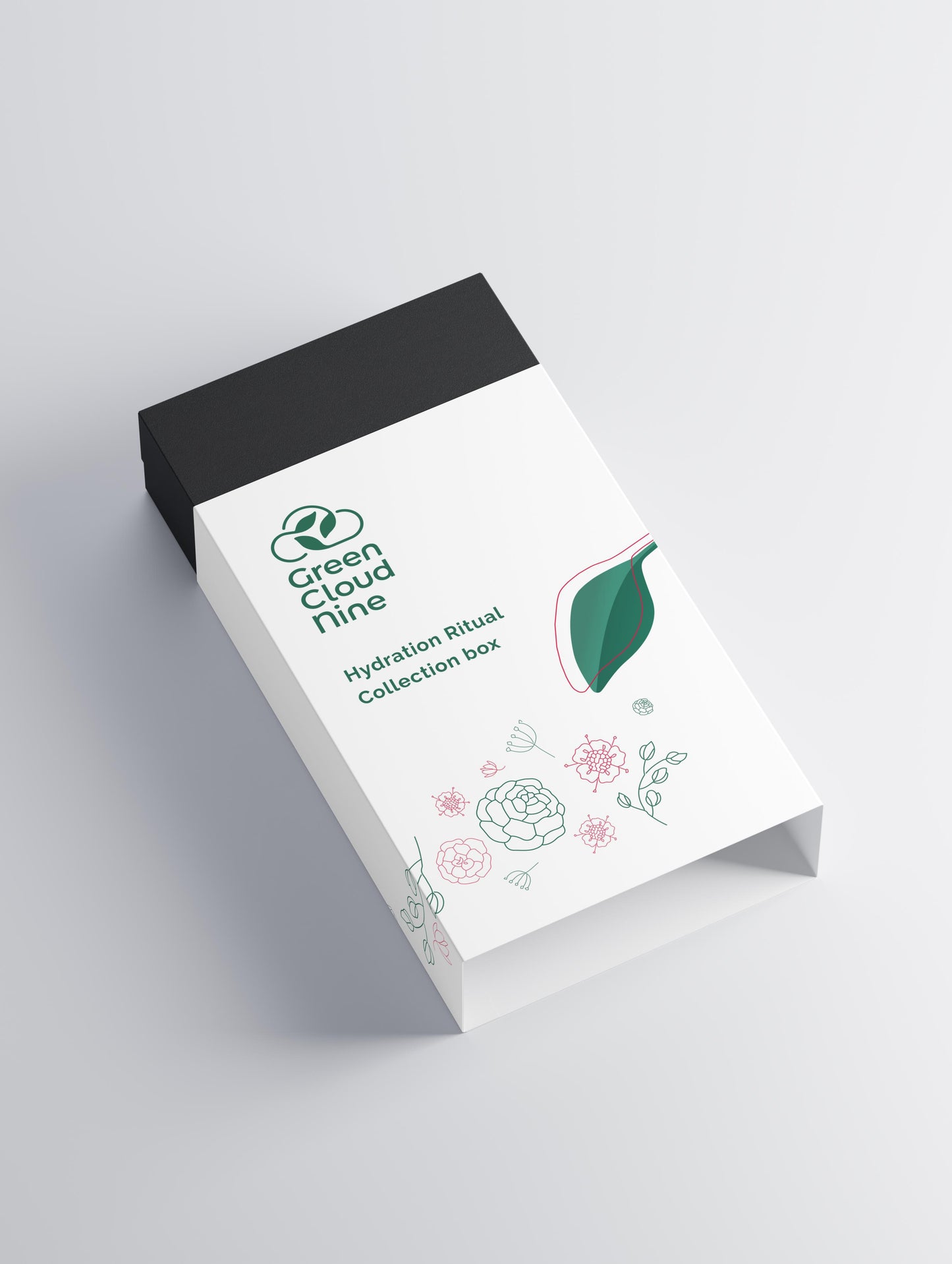 White Hydration Ritual Collection box open with flower illustrations, on a white background (top)