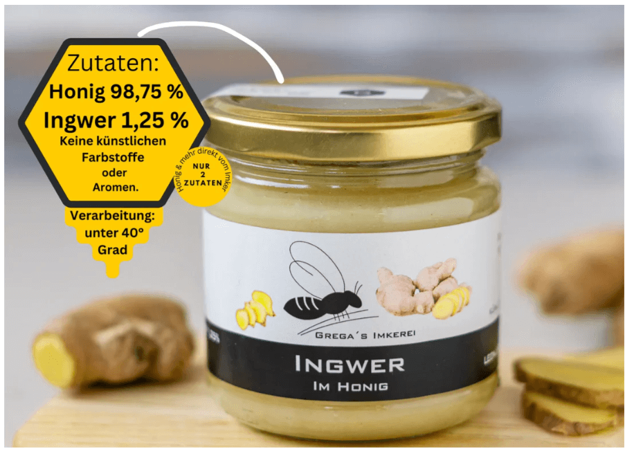 Jar of Grega’s Imkerei ginger honey