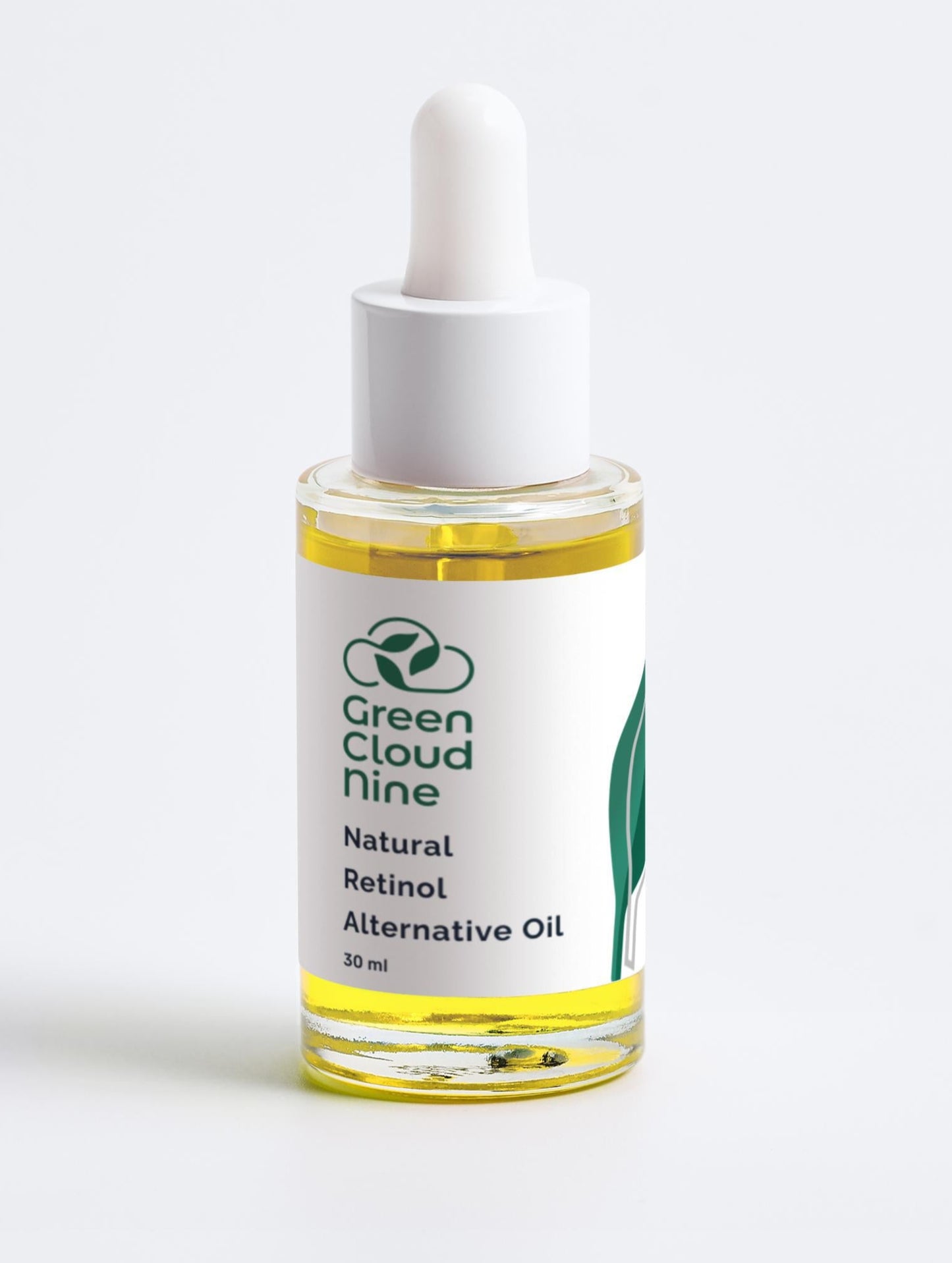 Natural Retinol Alternative Oil Serum 30ml in a glass dropper bottle with Green Cloud Nine Logo