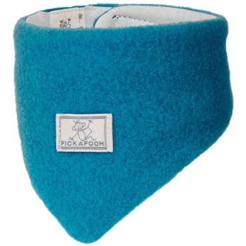 Blue Pickapooh triangular scarf for babies and children, made from soft organic wool, ideal for warmth and comfort.
