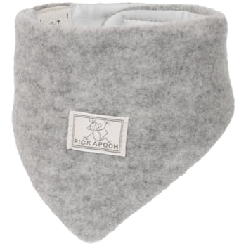 Grey Pickapooh triangular scarf for babies and children, made from soft organic wool, ideal for warmth and comfort.